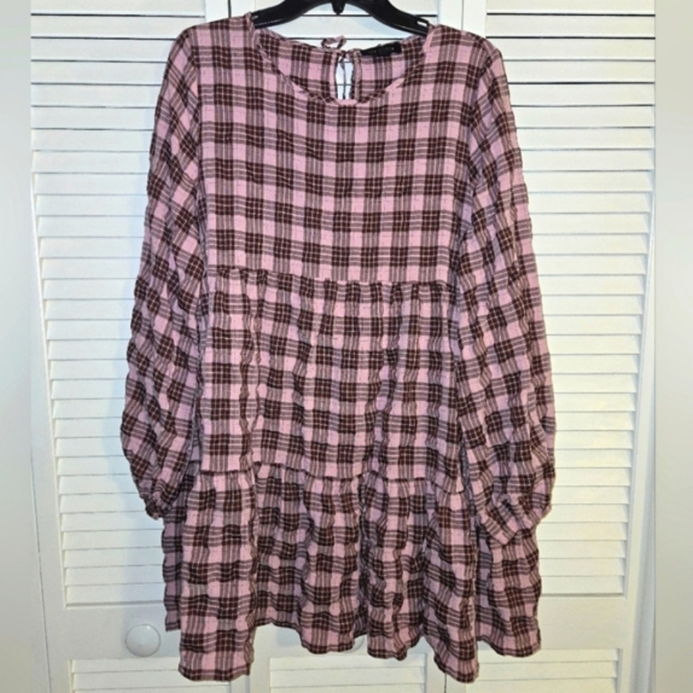 QED LONDON Women's 14 Long Sleeve Plaid Dress